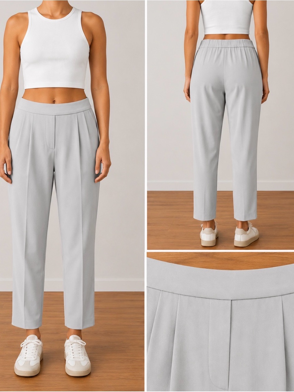 Babaton Light Gray Pleated Straight-Leg Pants